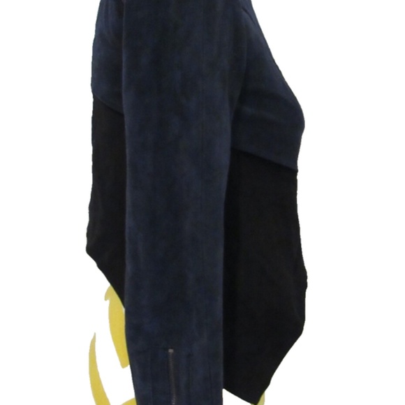 BCBGMAXAZRIA Suede Fabric Button Crew Neck Zip Cropped Navy Jacket XXS - Picture 3 of 5